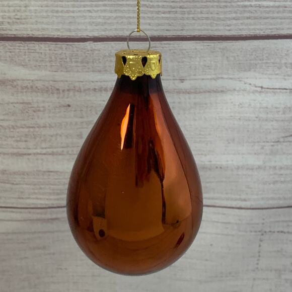 Vintage Glass Ornaments Set of 2 Brown Gold Drop Teardrop Christmas Tree - Picture 6 of 12